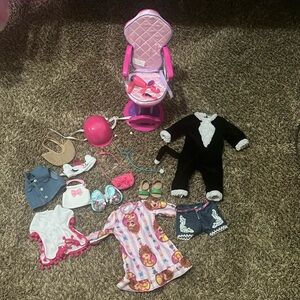 LOT of 18 inch doll accessories and clothing.